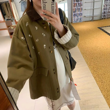 2025春夏新款设计感彩色花卉翻领工装外套廓形休闲宽松上衣女