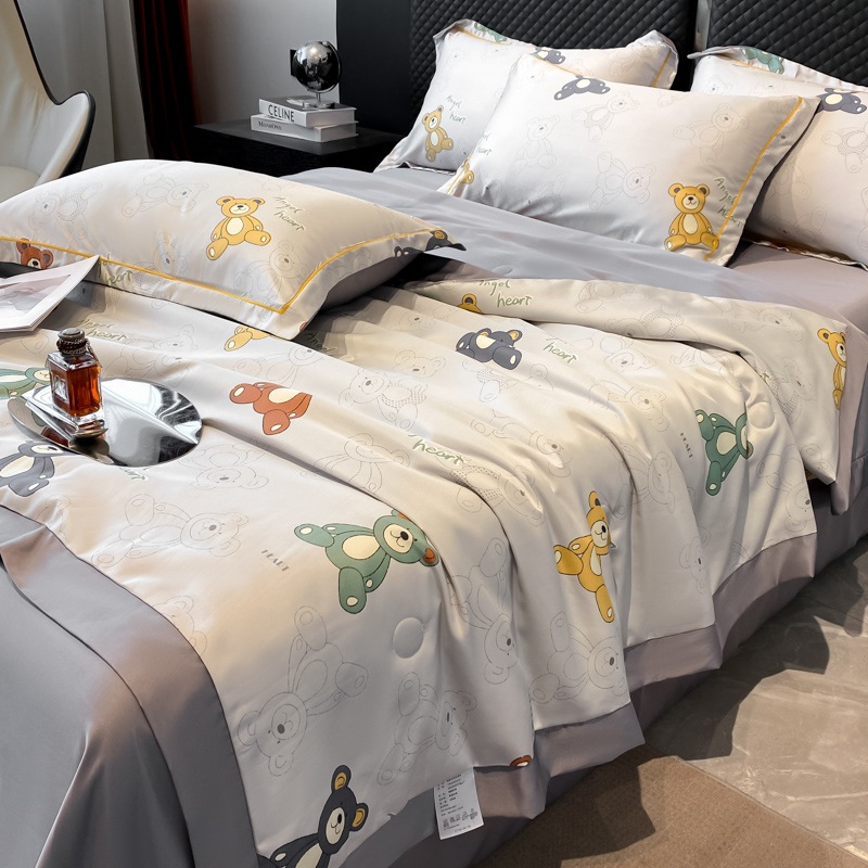 2024 Popular Live Printing Washed Tencel Summer Duvet Four-Piece Set Cool Washed Silk Ice Silk Summer Blanket Air Conditioner