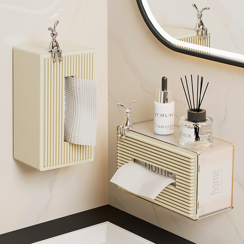 Wall-Mounted Tissue Box Living Room High-End Entry Lux Toilet Bathroom Desktop Seamless Punch-Free Face Cloth Storage