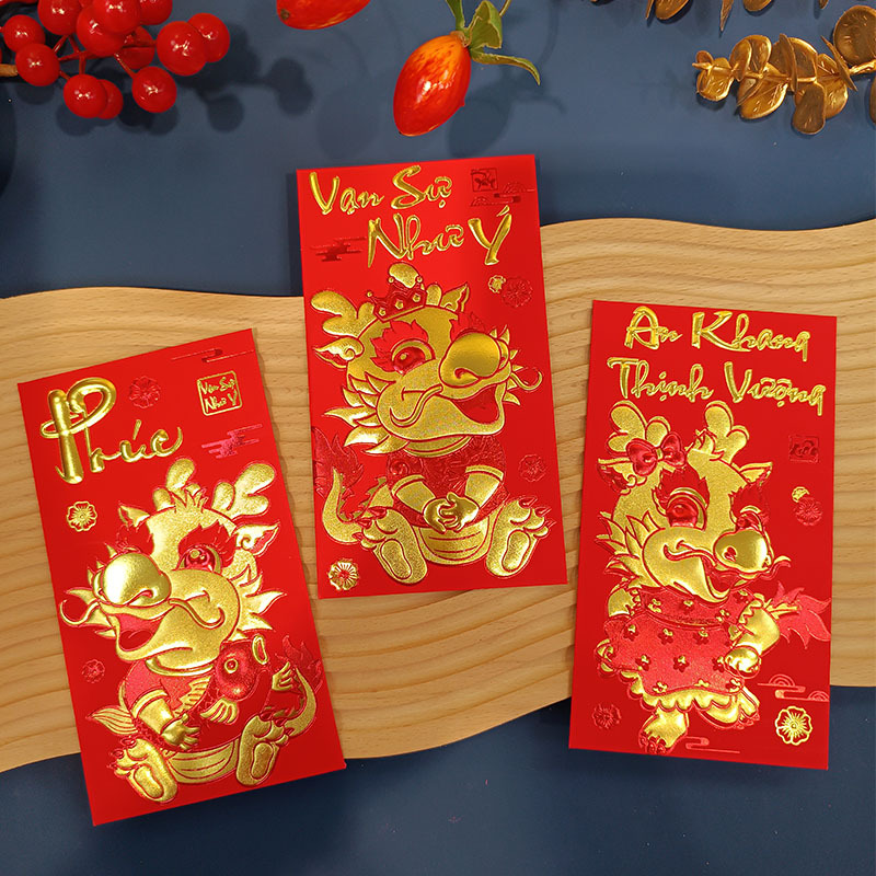 Flower Season New Style Dragon Year Vietnamese Brilliant Red Paper Gift Seal Lucky Packet Wholesale Lucky Red Envelope Universal