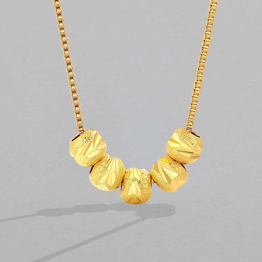 五福临门车花圆珠子锁骨链 抖音同款直播款18k金路路通转运珠项链