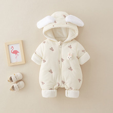 婴儿衣服秋冬装新生宝宝加绒保暖薄棉连体衣幼儿冬季满月外出棉衣