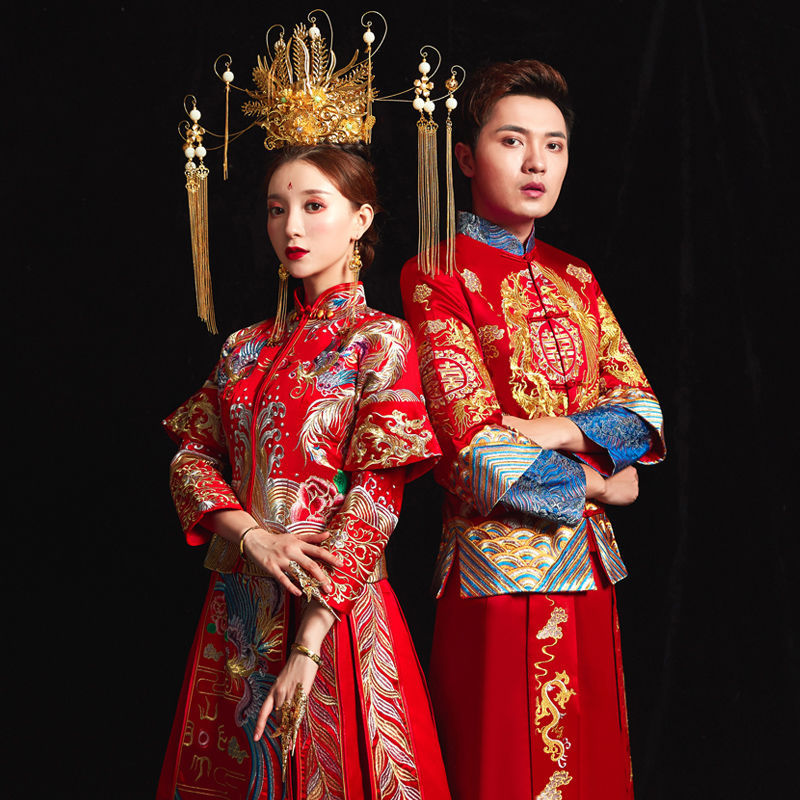 秀禾服新娘2020新款结婚礼服男女套装绣和服婚纱中式情侣秋冬款