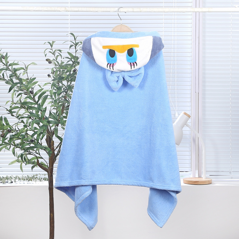 Coral Fleece Bath Towel Hooded Cloak Absorbent Cloak Baby Embroidered Bathrobe Cartoon Baby Baby Blanket Set Logo