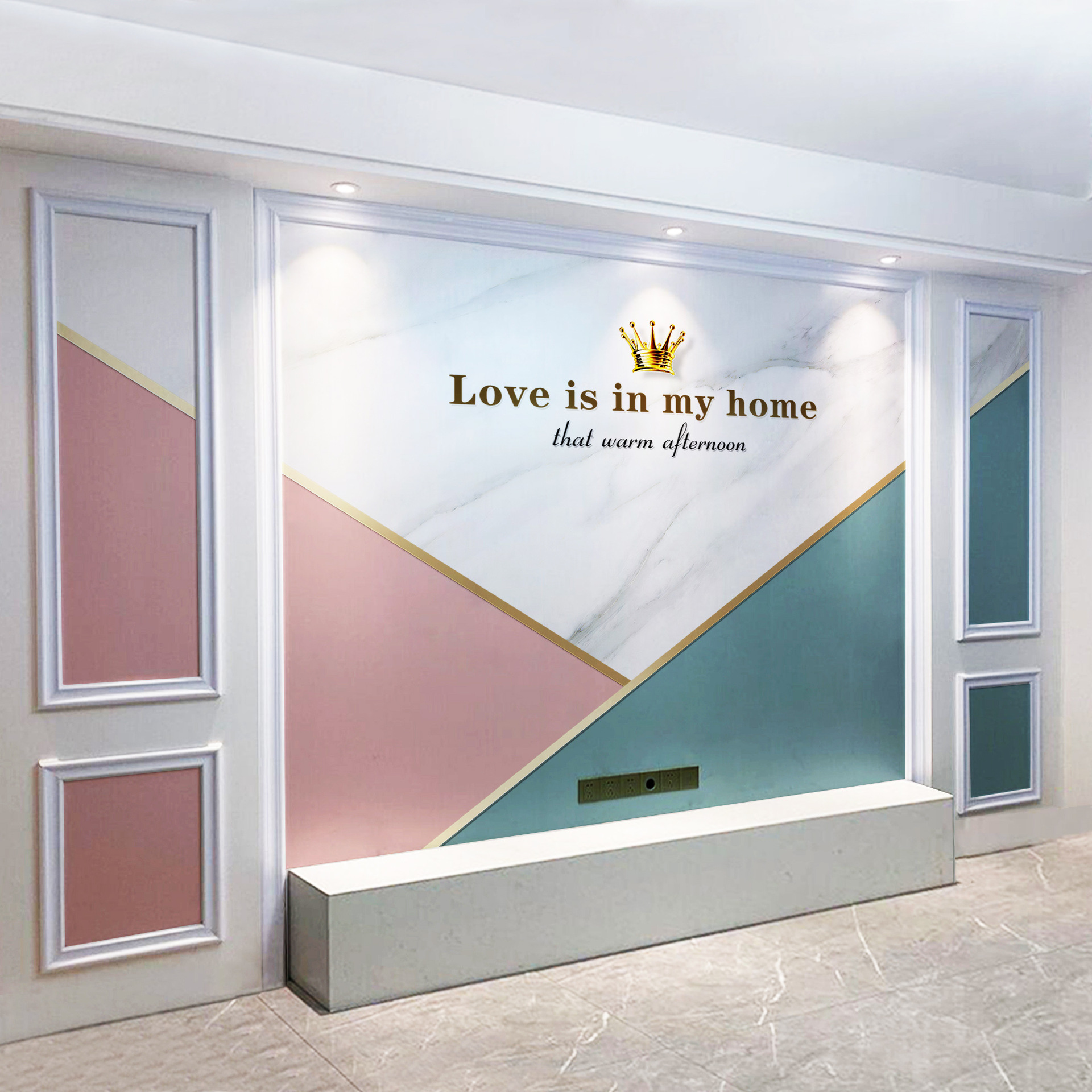 电视背景墙壁纸客厅沙发拼色几何线条简约现代轻奢风墙布影视壁画