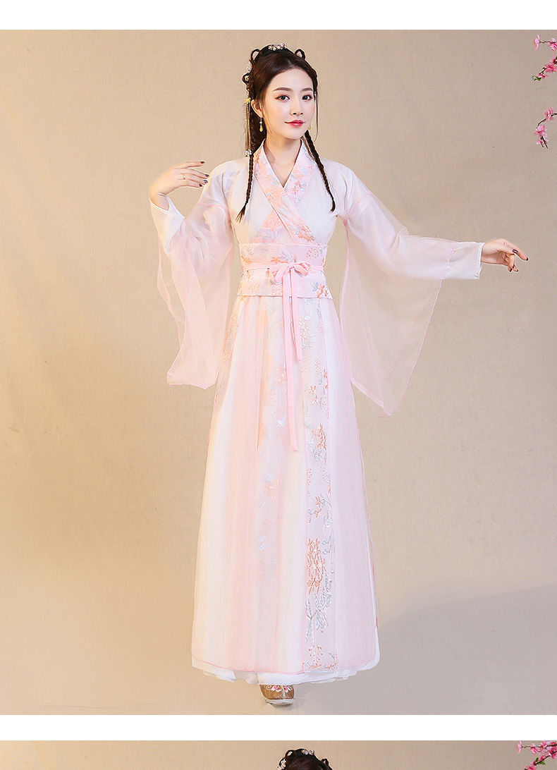 2021古装女汉服襦裙仙女粉色清新淡雅仙气古风大广袖演出服装春夏