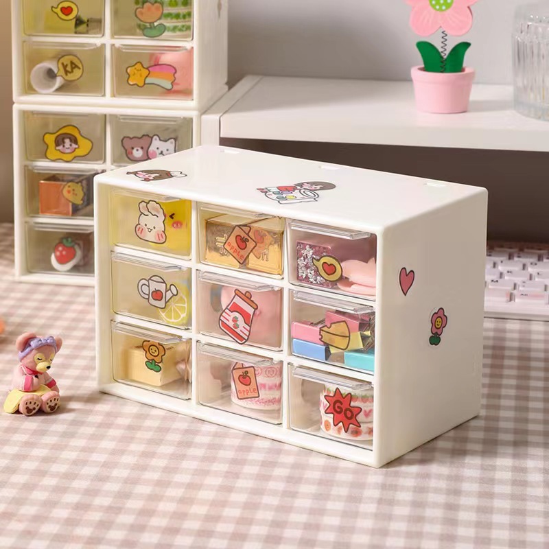 INS Jiugongge Dustproof Drawer Storage Box Stationery Jewelry Hand Account Desktop Mini Girl Heart Storage Cabinet