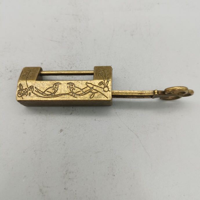 古玩杂项仿古锁复古小锁头做旧箱子盒子钥匙锁横开铜锁老式装饰