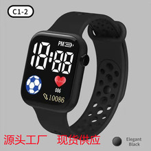 新款LED电子手表C1-2足球款方形苹果防水数字运动学生LED电子手表