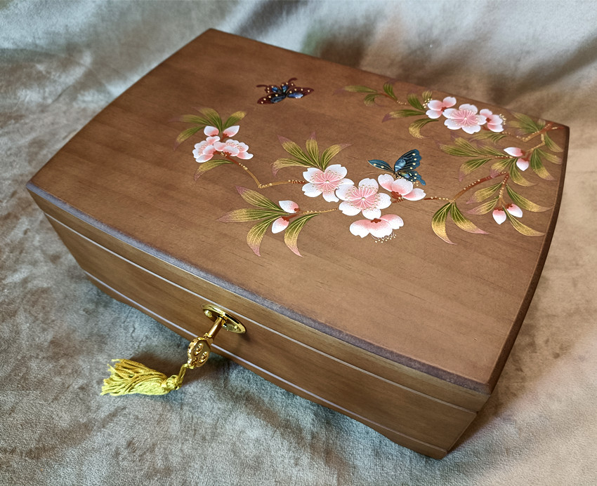 中式复古木质首饰盒实木收纳盒饰品盒古风中国风花卉珠宝盒礼物