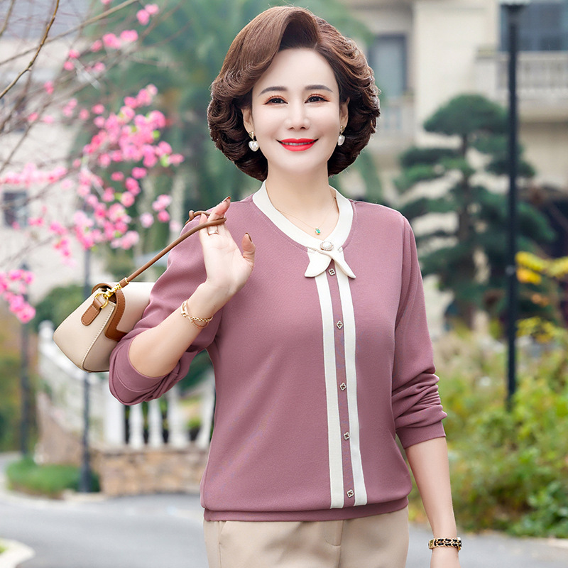 【祥】妈妈春装新款时尚长袖打底衫中老年女装洋气宽松薄款上衣