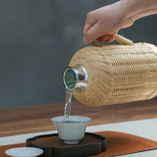 批手工传统热水瓶玻璃内胆保温保冷木塞闷茶壶竹编热水壶电壶道具