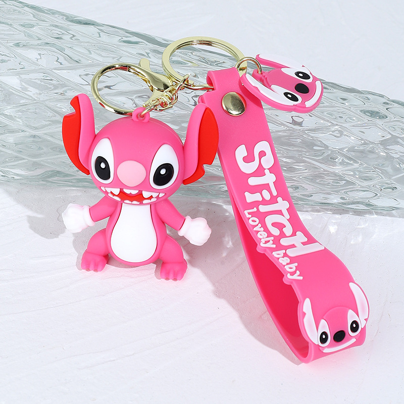 Cartoon Happy Stitch Silicone Doll Keychain Pendant Star Baby Couple Bags Car Pendant Gift