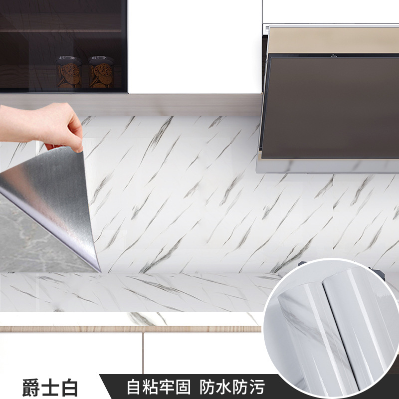 Kitchen Greaseproof Stickers High Temperature Resistant Aluminum Foil Bottom Marbling Wallpaper Stove Top Waterproof Self-Adhesive Wallpaper Factory