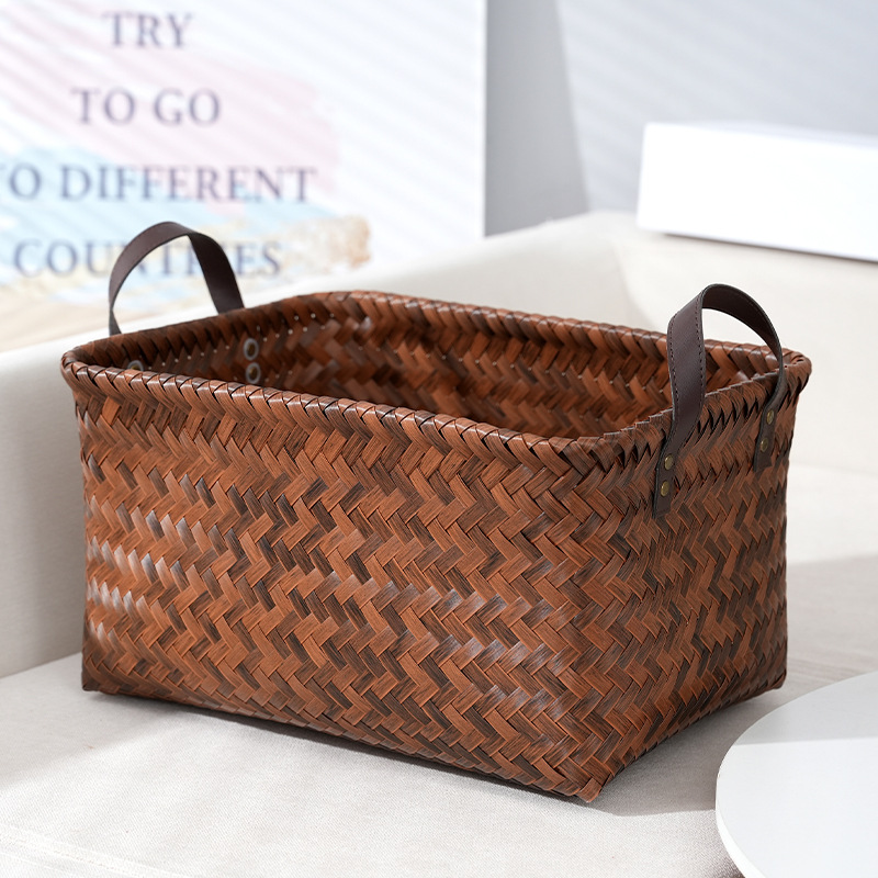 仿藤编织收纳筐户外郊游野餐藤筐手工编织手提脏衣篮藤编篮子现货