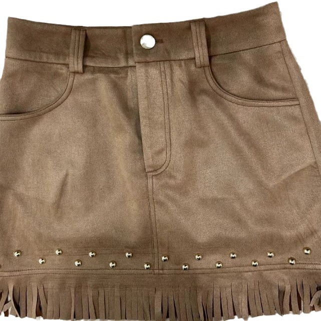 2024新款麂皮绒半身裙女显瘦流苏高腰a字短裙-阿里巴巴