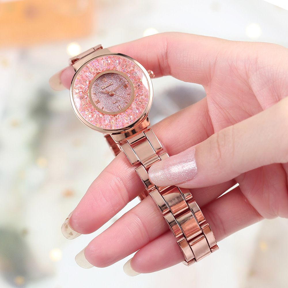 时尚流沙碎钻女士石英手表 合金细表带钢带时装女表 现货批发