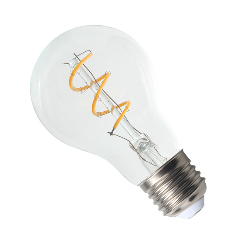 led灯丝灯 a60单螺旋灯泡 4w家用照明灯玻璃灯led灯泡