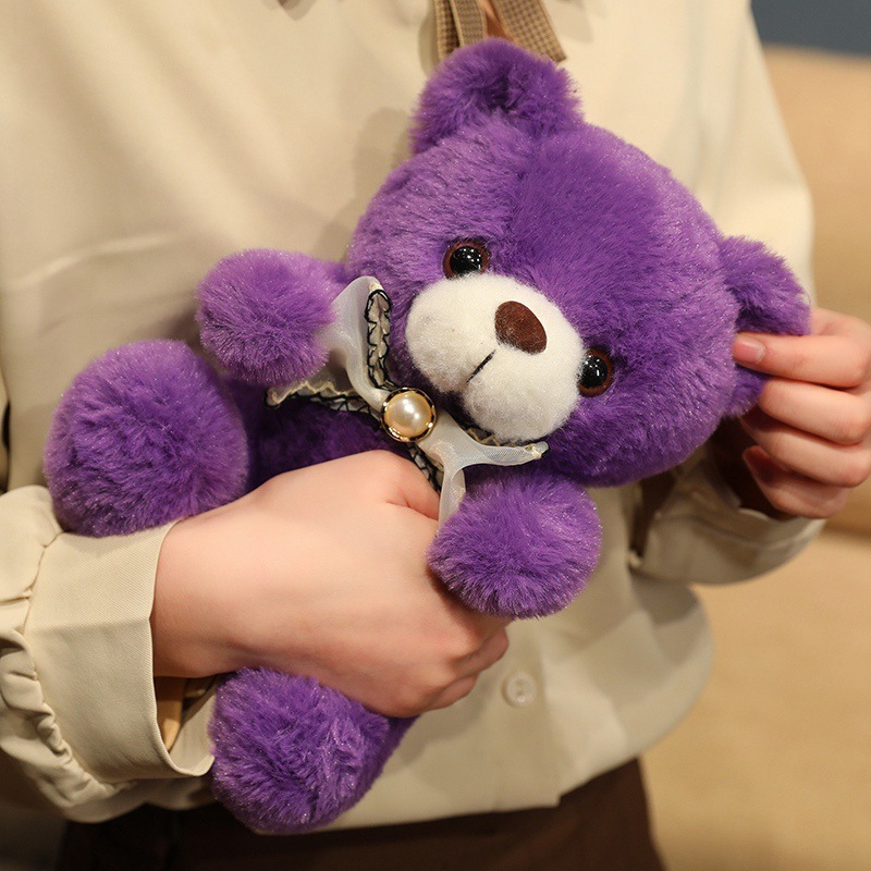 彩色泰迪熊公仔珍珠蝴蝶结小熊毛绒玩具情人节送女生布娃娃礼物女