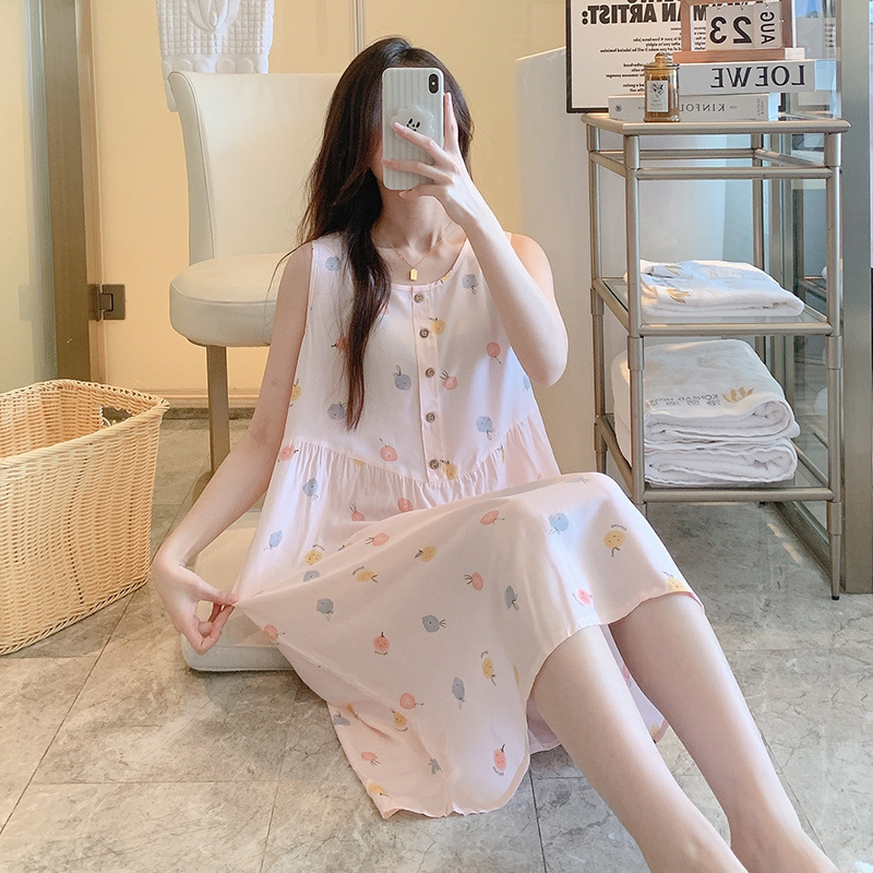 Spring and Autumn New Artificial Cotton Nightdress Women's Summer Fashion Casual Thin Long Pajamas Can Be Worn outside plus Size Homewear