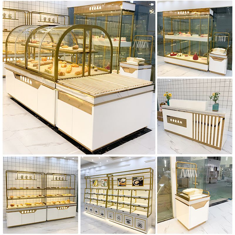 面包柜面包展示柜架蛋糕烘培店边柜实木烤漆不锈钢镀钛弧形中岛柜