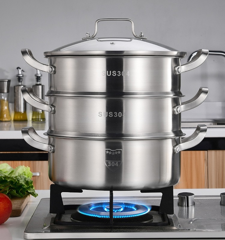 德国不锈钢蒸笼三层加厚蒸锅家用层层多层蒸锅蒸锅