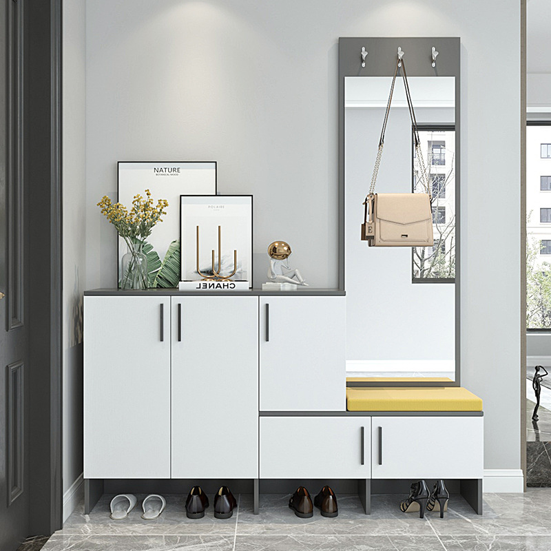 鞋柜穿衣镜一体门口简约大容量门厅柜收纳储物柜入户玄关柜换鞋凳