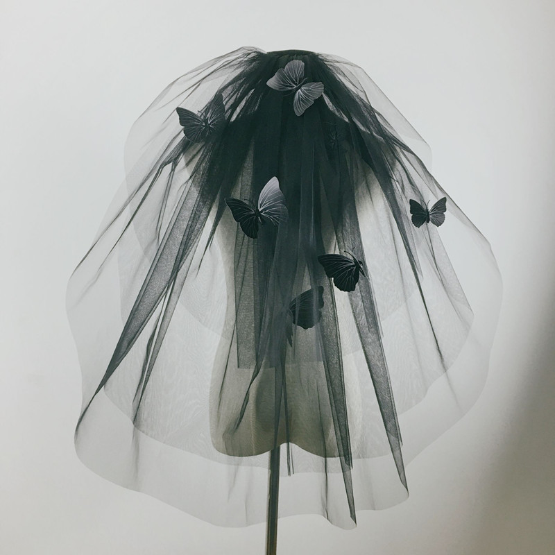 新款哥特黑色头纱万圣节cos写真拍照新娘简约复古旅拍森系头纱