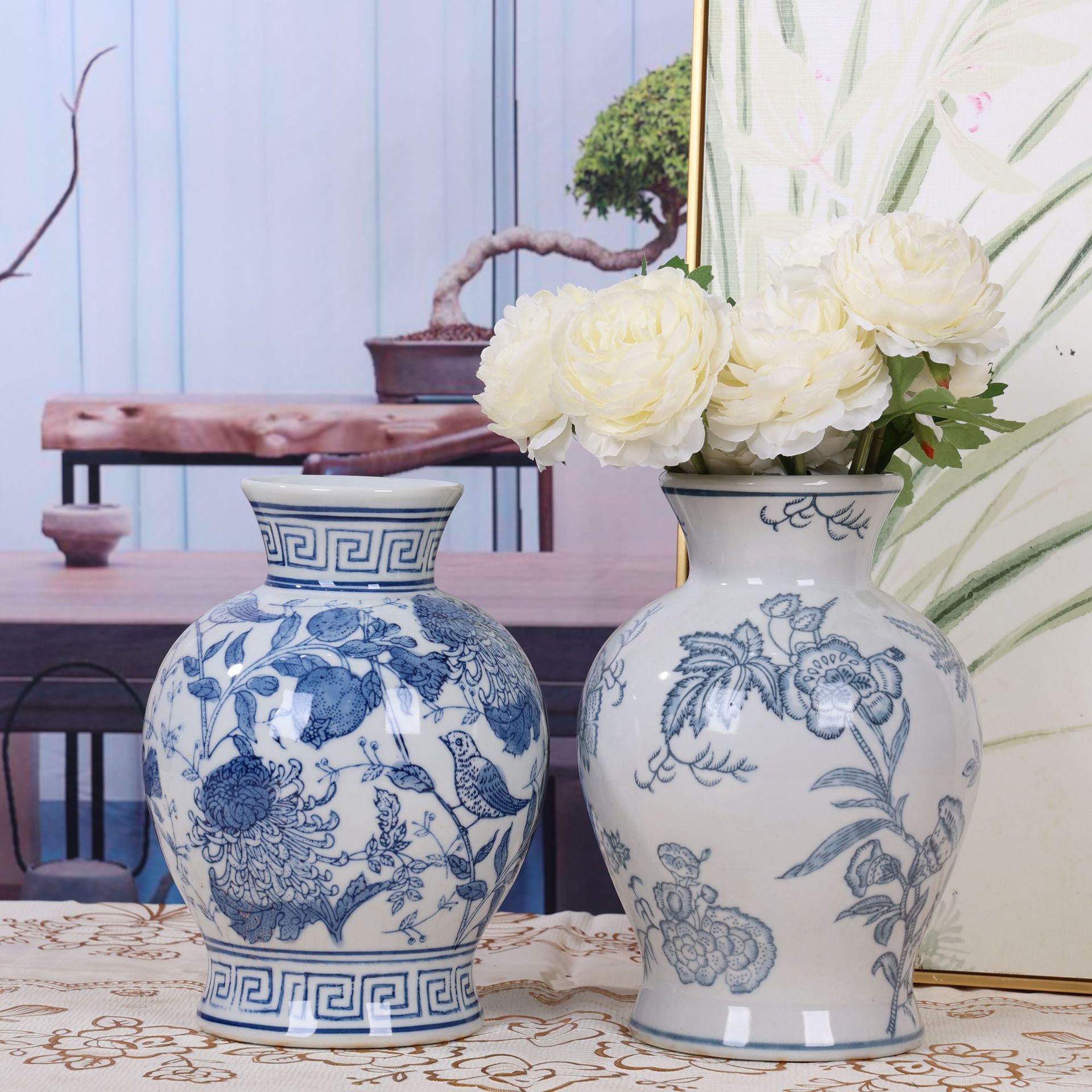 new chinese ceramic vase blue and white porcelain vase flower arrangement retro blue and white porcelain creative flowerpot soft decoration exquisite