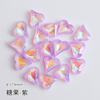 Japanese Popular Internet Celebrity Manicure Jewelry Colorful Crooked Heart Ornament Crystal Colorful Crooked Heart Diamond Peach Heart Nail Beauty Rhinestone Ornaments Ornament