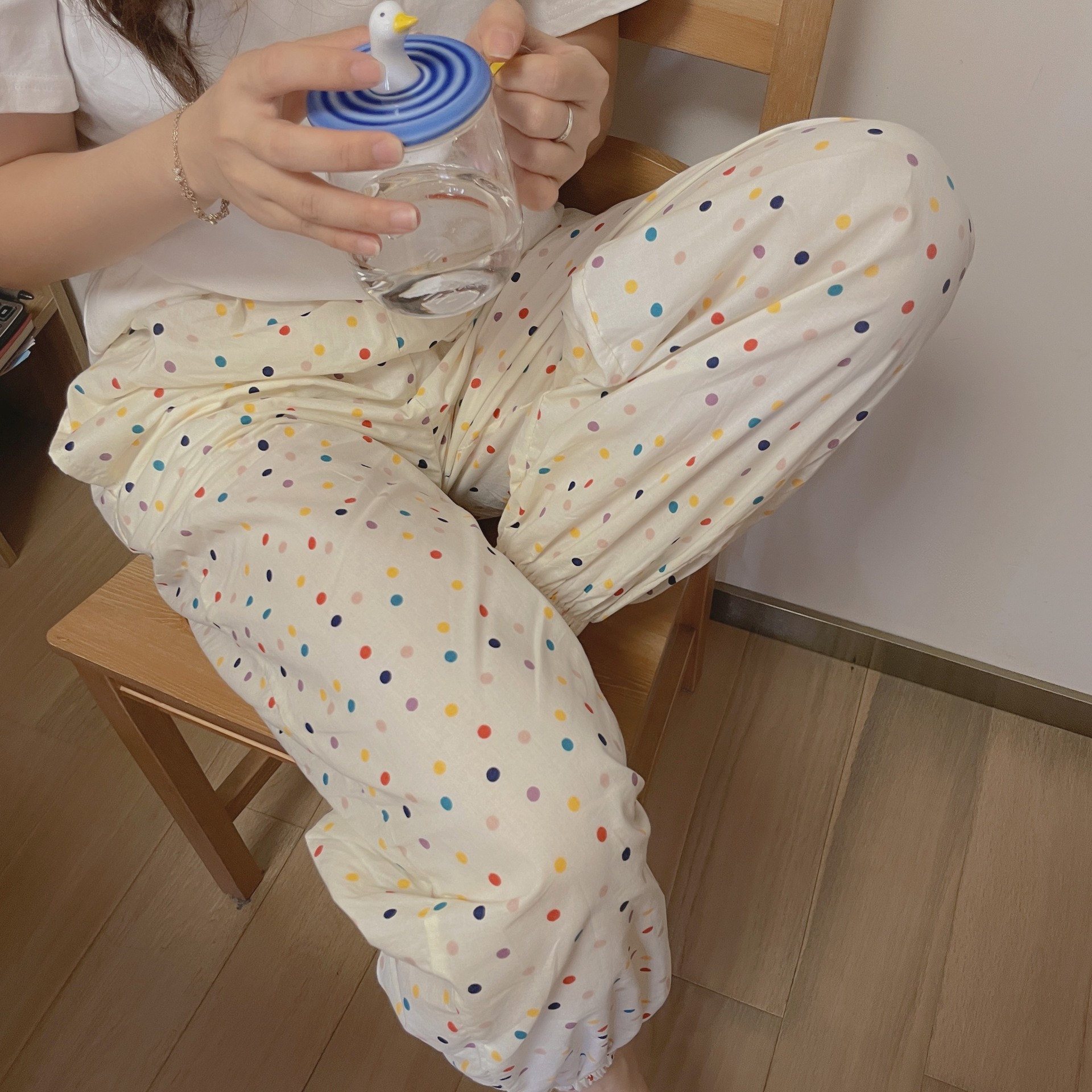 新品彩色波点防蚊裤花花睡裤宽松显瘦韩版纯棉休闲灯笼居家裤女潮