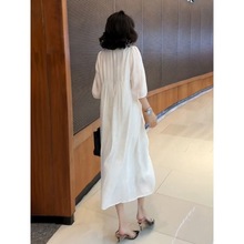 感白色连衣裙女2024夏季新款宽松显瘦温柔减龄七分袖气质裙子
