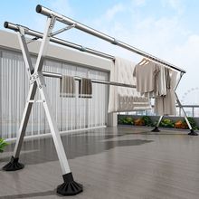 不锈钢加粗折叠落地可伸缩架晾衣加厚挂衣架室内外家用阳台晾衣杆