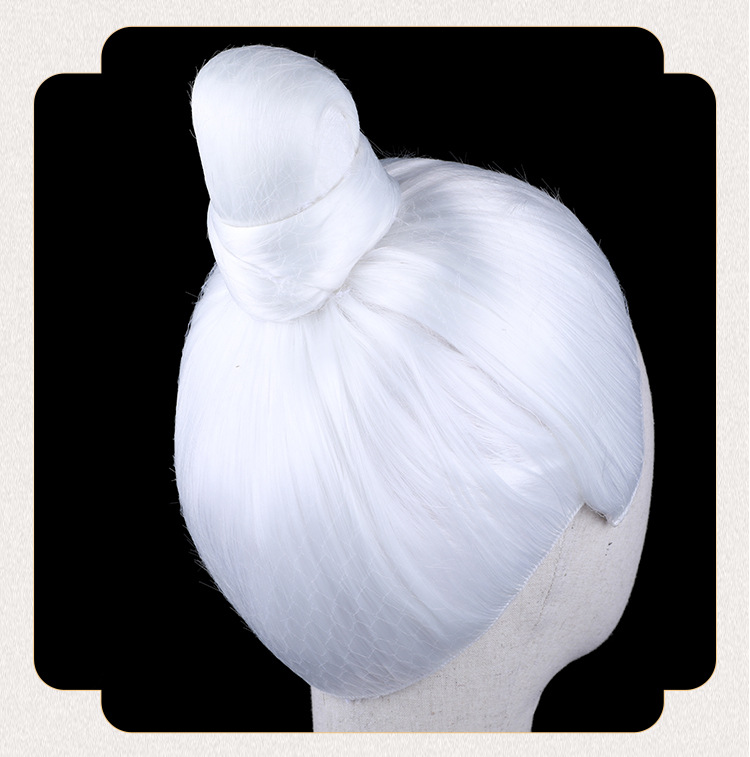 古装假发男整顶假发影楼姜子牙造型花白发套古风逼真手钩白色头套