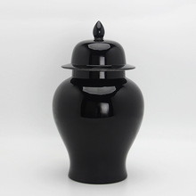 家居客厅陶瓷黑色将军罐 酒店台面装饰摆件工艺品带盖茶叶罐