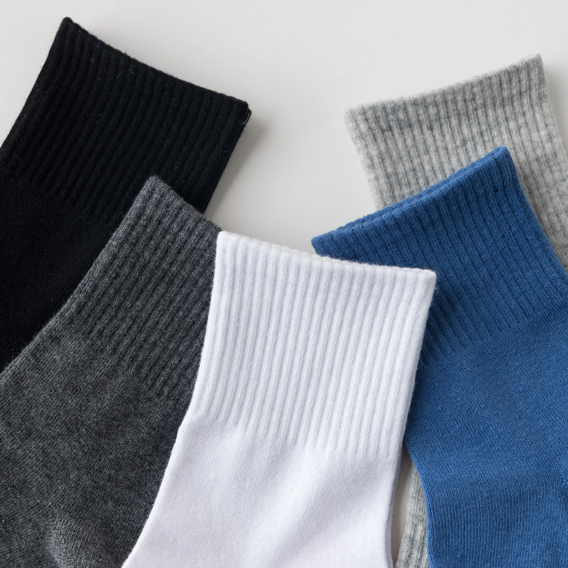 Cross-Border Spring and Summer New Men's Mid-Calf Cotton Athletic Socks Solid Color Sweat-Absorbent Breathable Waist Cotton Socks Wholesale