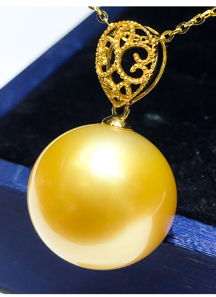凤仪阁18k金南洋金珠吊坠14-15mm单颗海水珍珠送女友一件批发