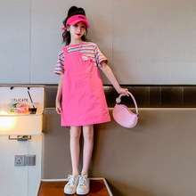 儿童裙子夏季洋气公主裙女童多巴胺三亚旅游海边多巴胺粉色连衣裙