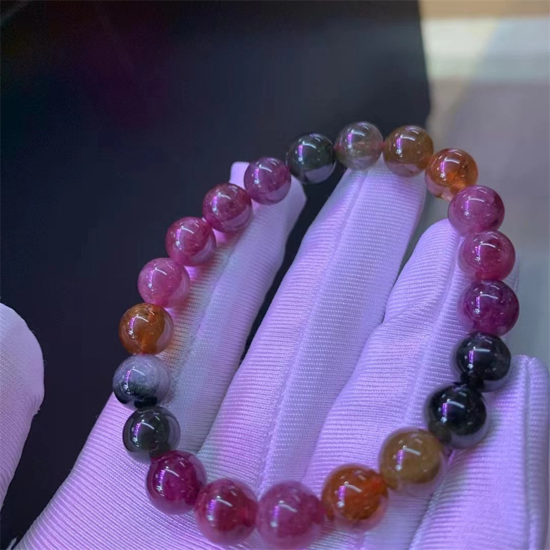 天然碧玺手链 颜色鲜艳成色漂亮 佩戴效果非常好简洁大方水晶手链