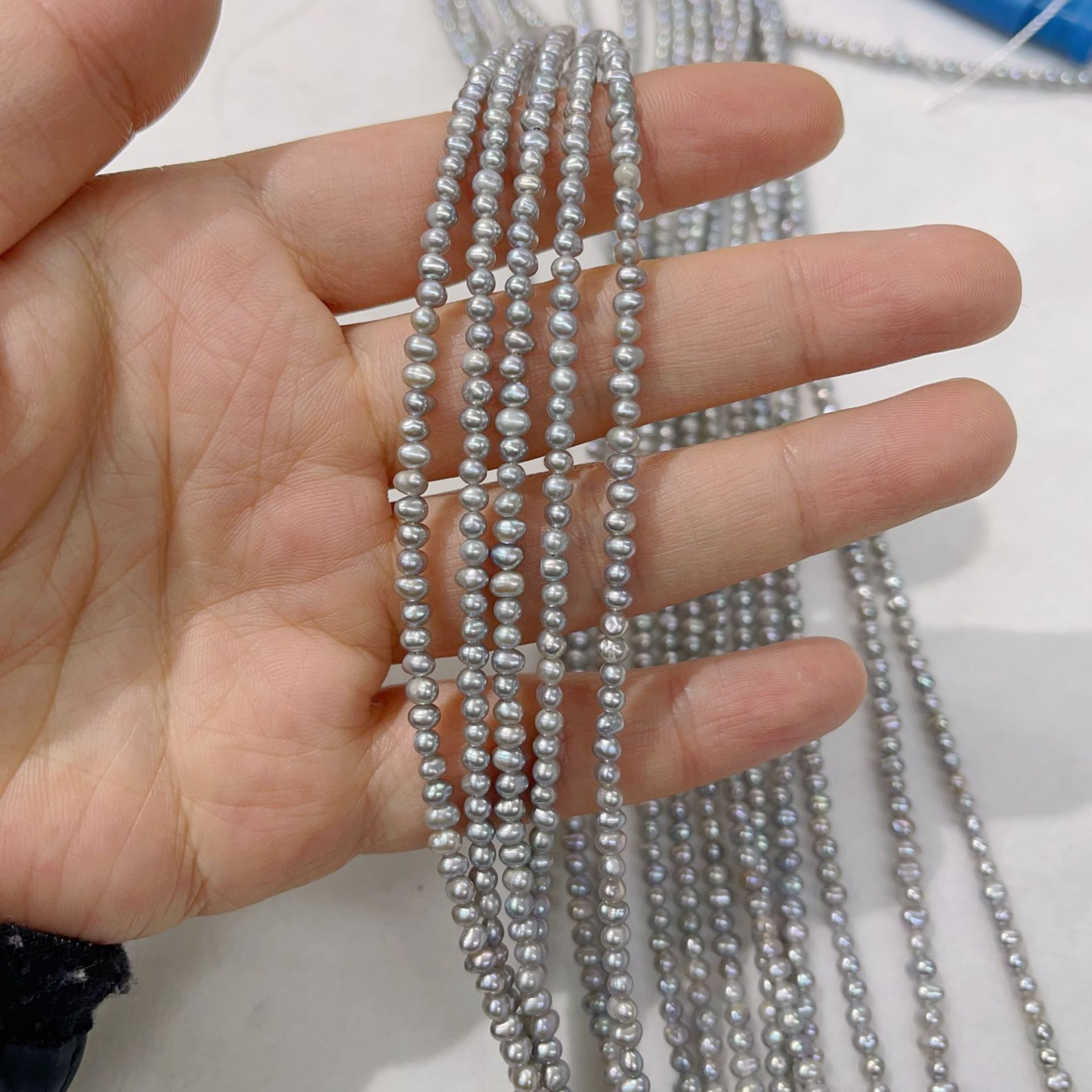 5-3mm灰色淡水小珍珠近圆半成品好品质串珠diy项链手链流苏串珠