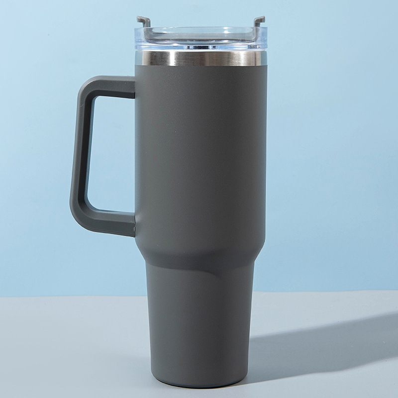 Cross-Border Large Capacity 40Oz Large Ice Cup Car Handle Cup Plastic Spraying 304 Stainless Steel Cup with Straw in-Car Thermos