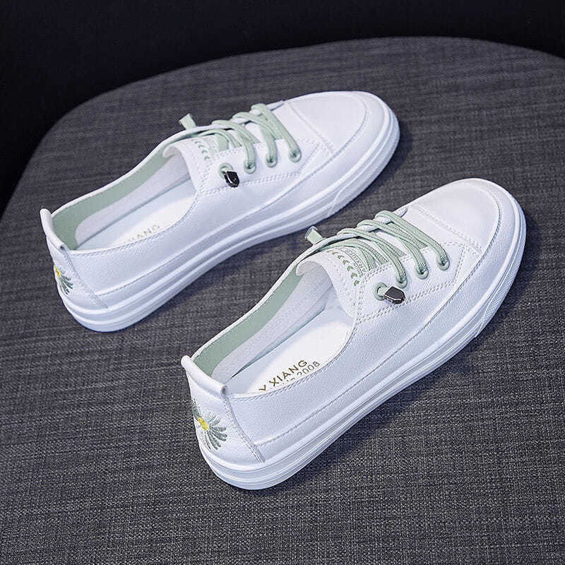 Women's White Shoes Slip-on Women's Shoes New Autumn Versatile Leather Breathable Casual Pumps Korean Style for Students