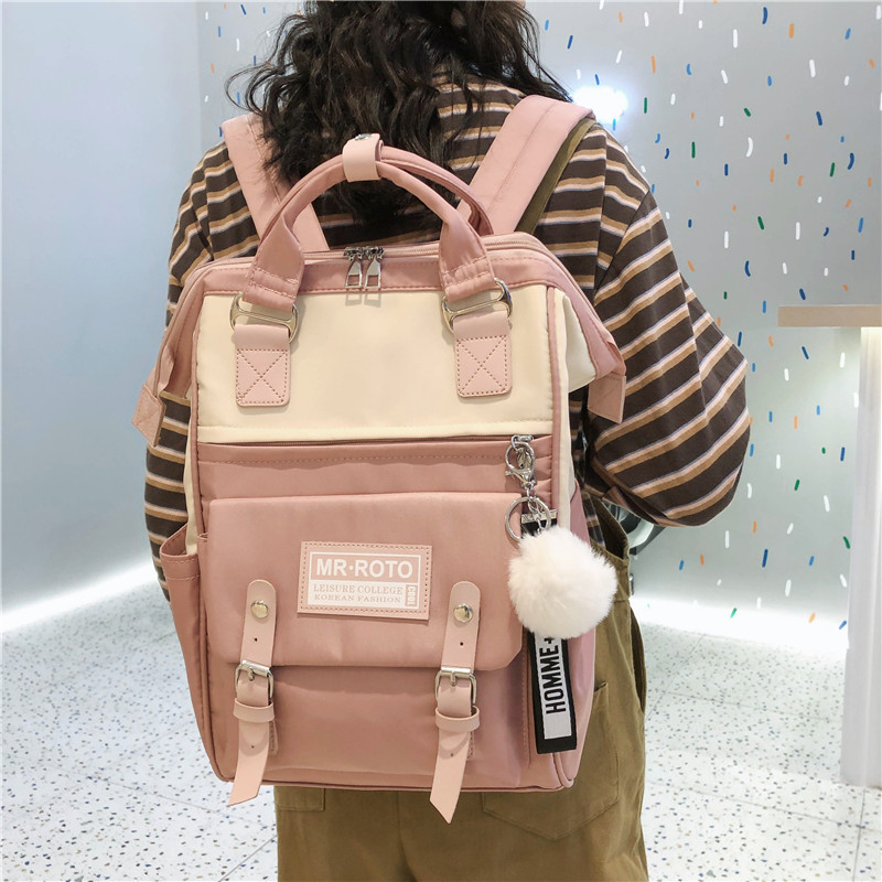 New Korean Style Ins Simple Backpack Large Capacity Hand-Carrying Nylon Backpack Personality Fashion Color Contrast Student Schoolbag