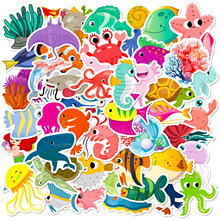 50张海洋生物贴纸水族馆卡通可爱儿童玩具海洋海底海豚鲨鱼贴纸
