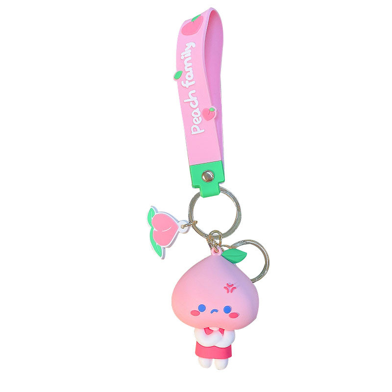 Original Cute Peach Family Keychain Cartoon PVC Epoxy Doll Bag Package Pendant Car Key Ring Wholesale