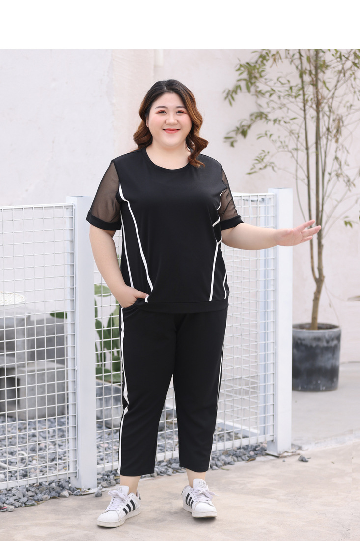肥佬装胖妹妹显瘦套装女夏2021年新款大码时尚运动休闲胖人两件套