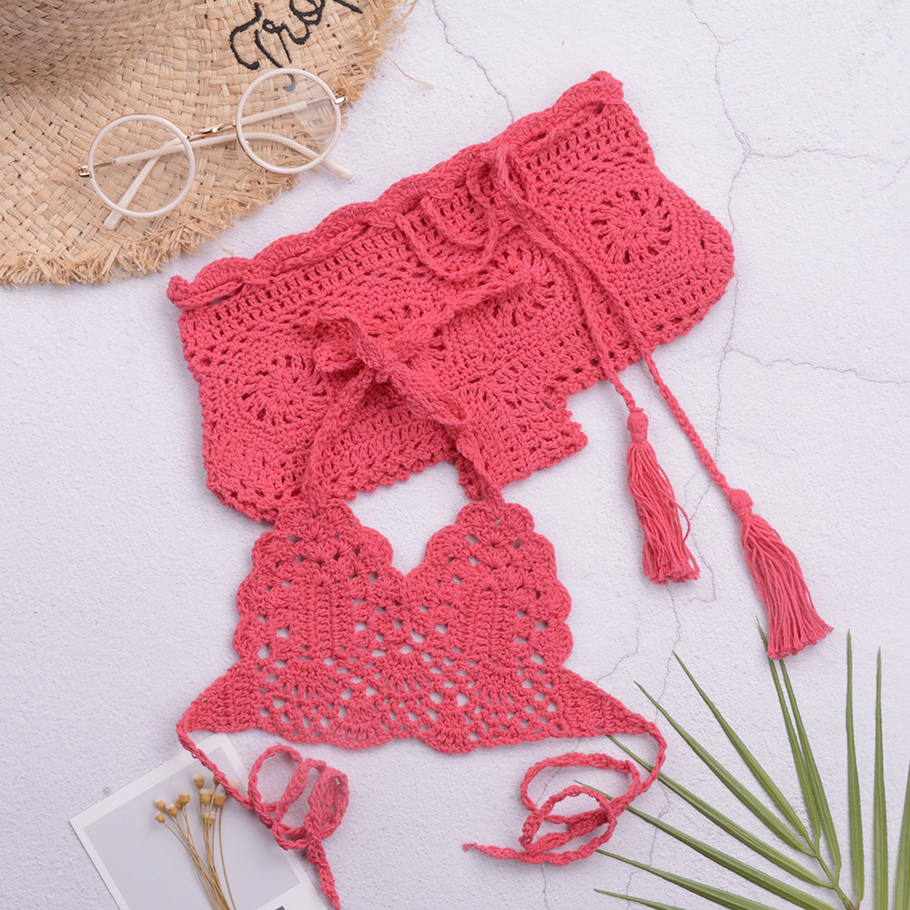 2021欧美夏款纯手工编织沙滩儿童泳装绑带可爱女童中小童分体泳衣