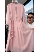 FL232032早秋法式浪漫高端修身温柔风长款超仙时尚显瘦粉色连衣裙