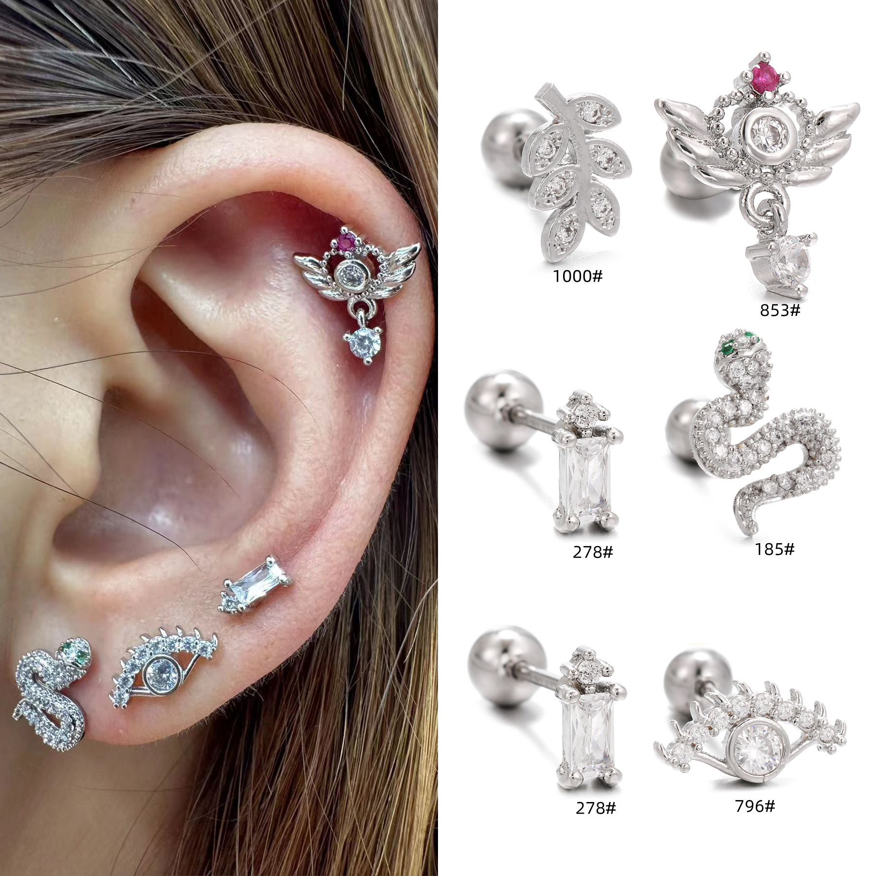 Sweet Personality Ear Ear Bone Pin Fashion Hot Girl Sailor Moon Ear Bone Stud Female Sleeping No Need to Take off Stainless Steel Rod Piercing Jewelry