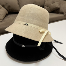 韩版蝴蝶结棉针织渔夫帽子女秋季薄款可折叠遮阳帽显脸小太阳盆帽